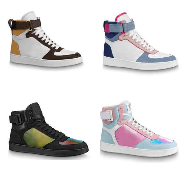 Män Rivoli Sneaker Boot High Top Trainers Boot Rainbow Low-Top Shoes Outdoor Casual Shoes 100% Äkta Läder Andningsbara Kalfskinnskor NO25