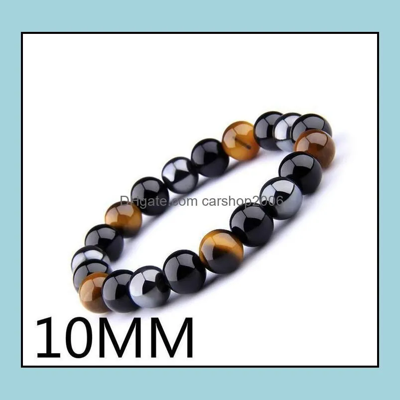 Black Onyx With Natural Hematite Stone Tiger Eye Beaded Strand Wrap Buddha Bracelets Bangles Jewelry Accessories
