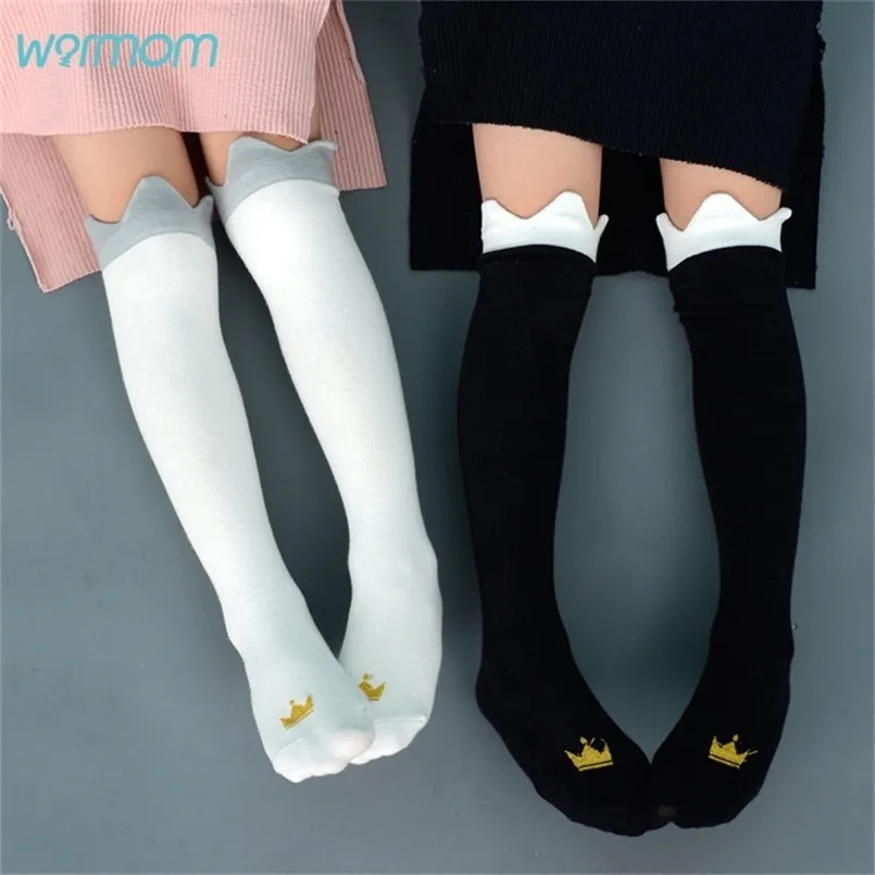 Warmom Baby Girls Cotton Crown Print Knee High Socks Children Kids Fashion Soft Long Socks Spring Autumn Socks For 2-6Y 220514