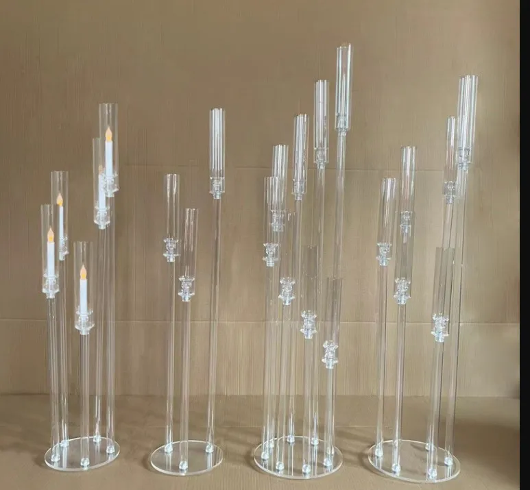 6PCS Centrum dekoracji ślubnej Candelabra Clear Candle Holder Acryl Candlesticks na Wesela imprezę imprezową