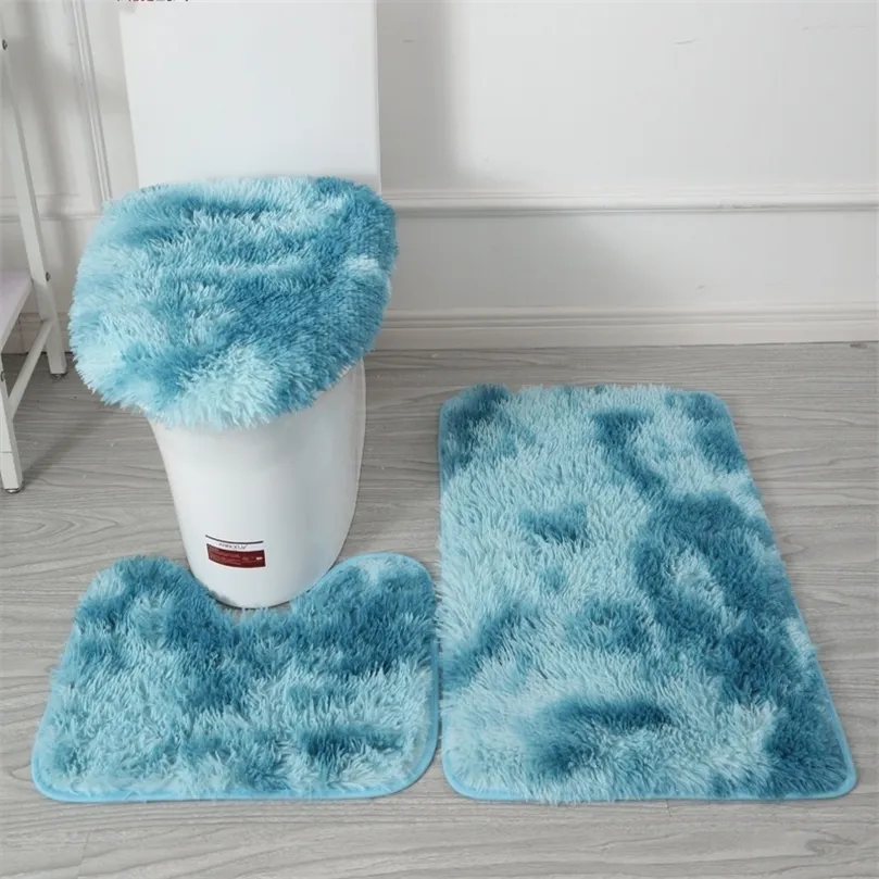 3pcs / set Tie-Dye Coloré Tapis De Salle De Bain Ensemble Antidérapant Bain WC Tapis Rectangle U-forme Salle De Bains Tapis De Toilette Et Couvercle Kit De Couverture 220511