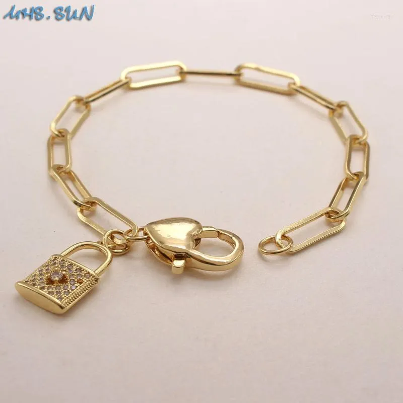 Link Chain MHS.SUN Mosaic Zircon Heart/Lock Chunky Bracelet Women Girls Vintage Gold Plated Hiphop Style CZ Jewelry Fawn22