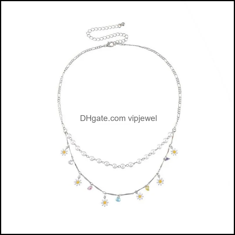 chokers 2021 fashion choker beads necklace for women daisy flower double-layer gold chunky necklaces white pearl rhinestone