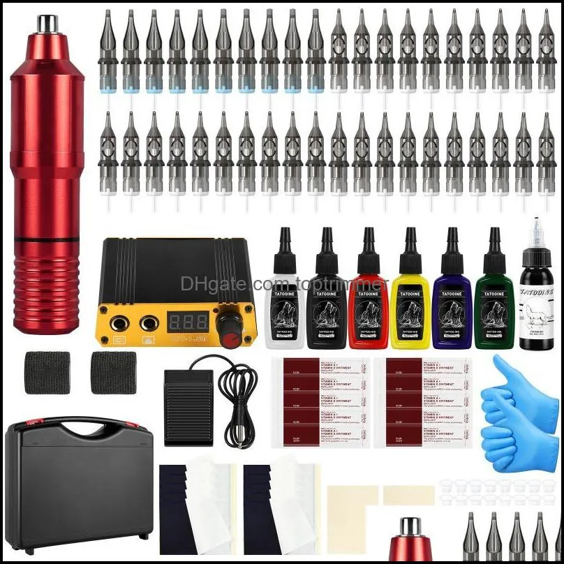 tattoo guns kits complete rotary pen machine kit power supply cartridges needles color inks with carry case body art