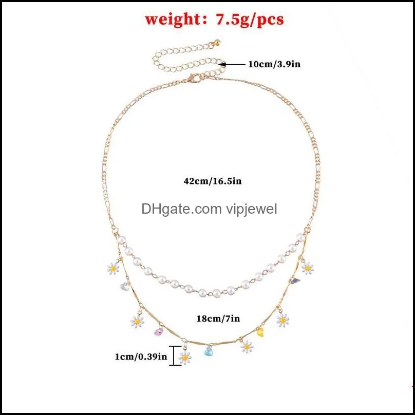 chokers 2021 fashion choker beads necklace for women daisy flower double-layer gold chunky necklaces white pearl rhinestone