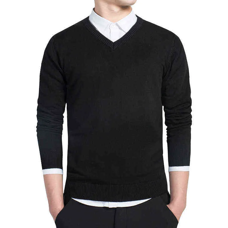 Coldker män tröja v hals långa ärmar tröja smala fall vinter casual tops mans fasta kläder m-3xl l220730