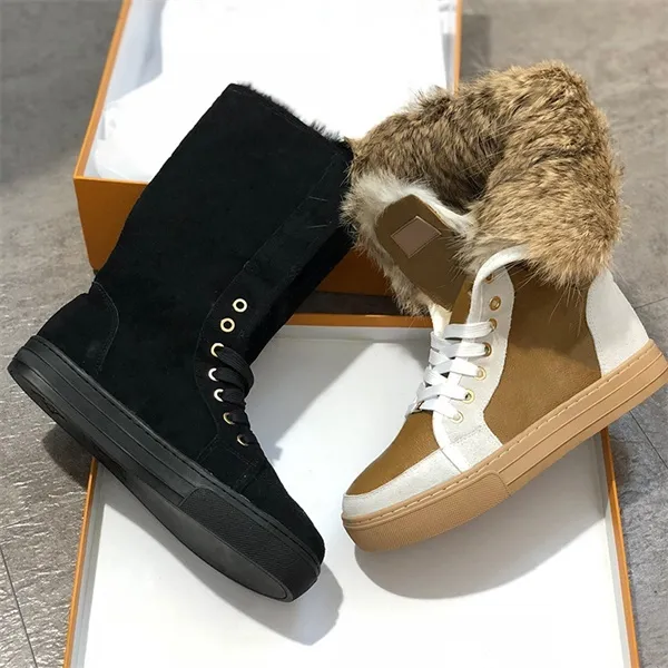 Men Shoes Cowboy Booties Real Rabbit Fur Snow Boots Real Leather Australia Classic Kneel Flat Winter Snow Boots with BOX US11 NO16