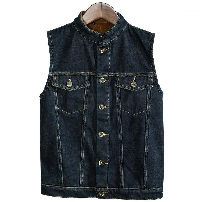 Gilets pour hommes 2022 automne et hiver polaire chaud Denim gilet mode décontracté bleu foncé épaissir jean manteau mâle marque vêtements