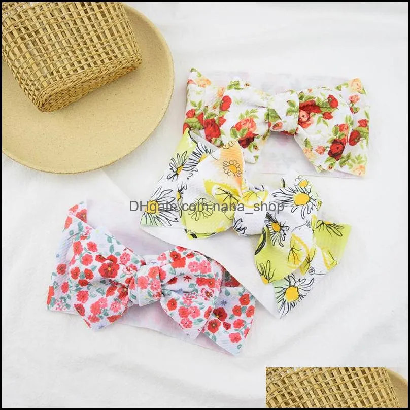 2020 New Coloful Floral Newborn Headband Ribbon Elastic Hairbands Headwear Kids Hair Band Bow Knot Headbands Hair Accesosries