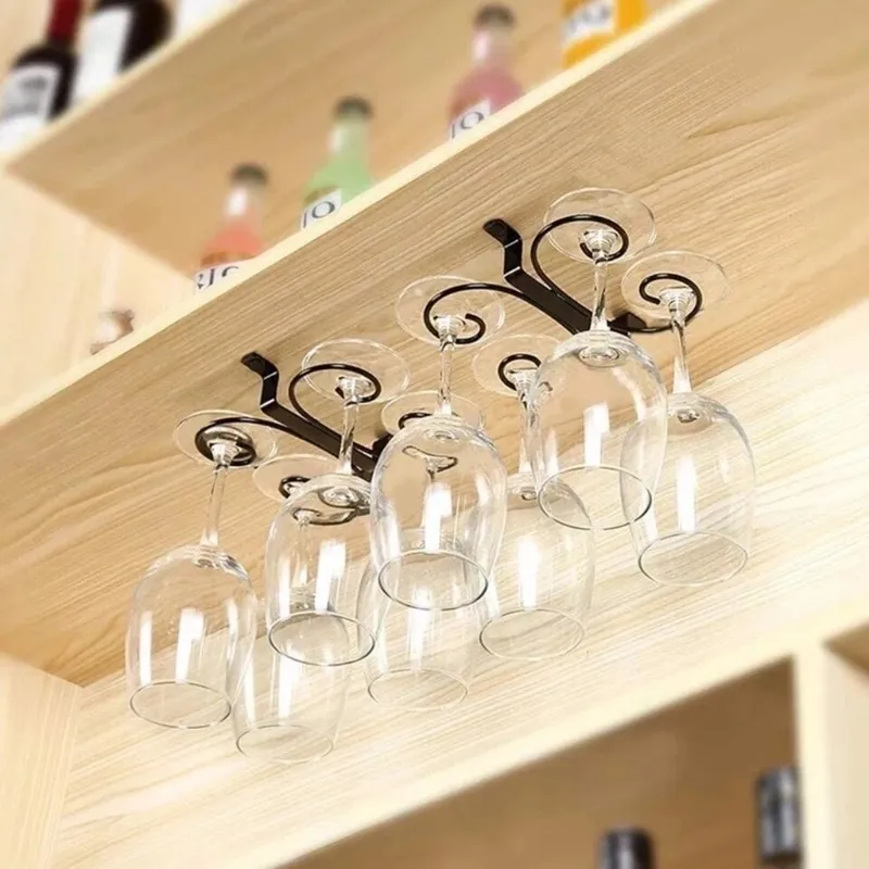 Metal 4-12 Wine Glass Rack حامل الجذعية معلقة تحت خزانة شماعات التخزين بار كوب المطبخ رف 220509