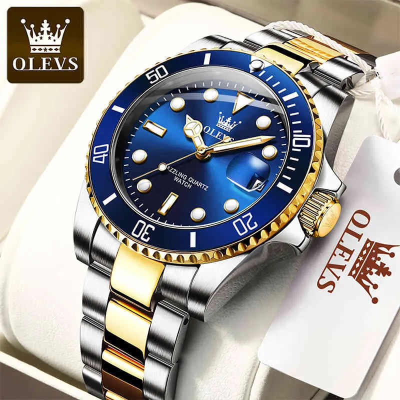 Olevs 5885 Zegarek męski luksusowe busins ​​Wodoodporny kwarcowy zegarek na nadgarstek dla mężczyzny stalowy pasek sportowy