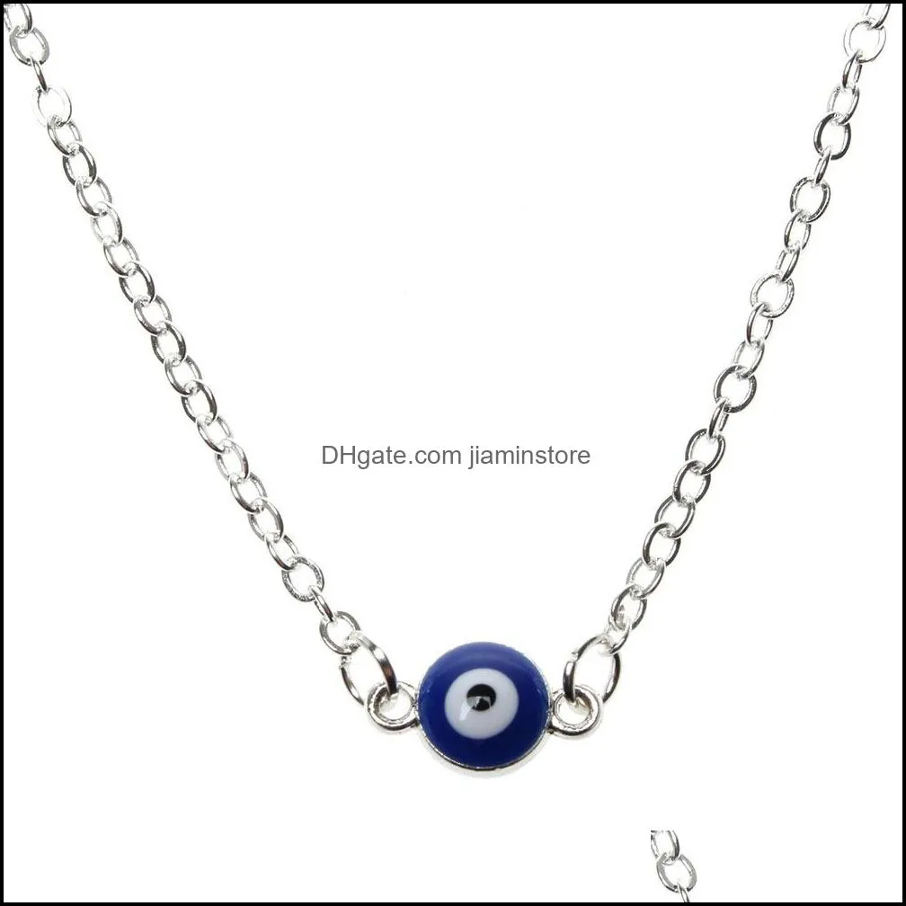 Simple Evil Eye Thin Pendant Women Jewelry Necklace Turkish Lucky Fashion Gold Color Choker Chain Female