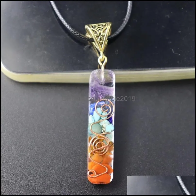 retro reiki healing colorful chips stone natural chakra orgone energy pendant necklace pendulum amulet orgonite crystal chakra