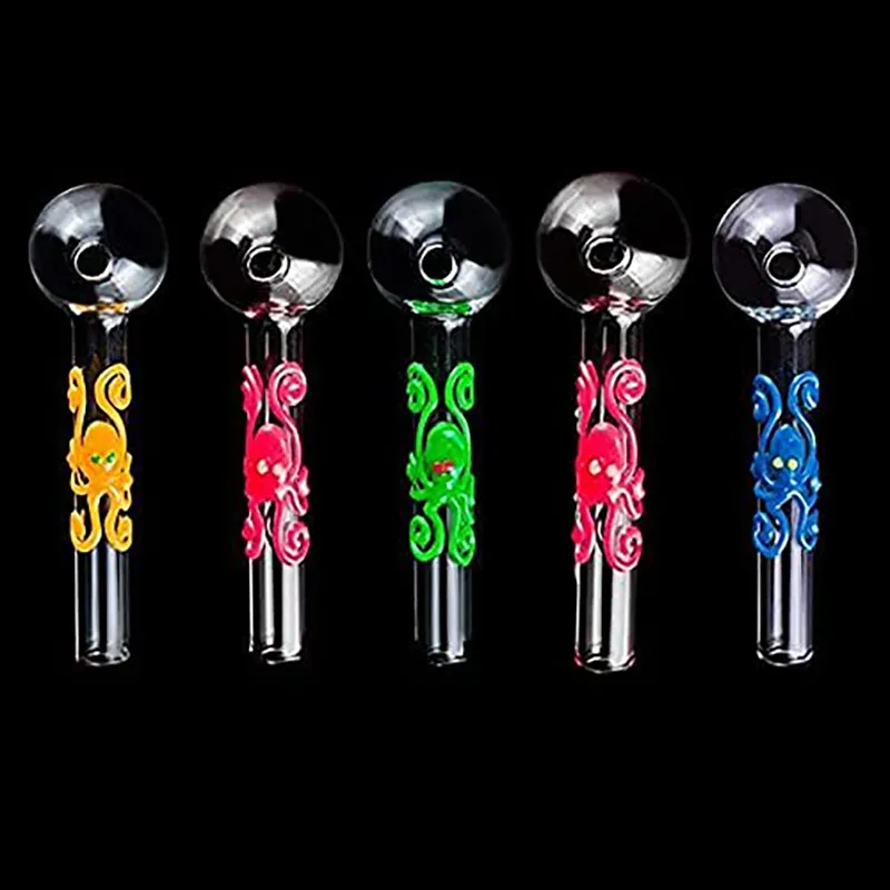 luminoso Grow flash in the dark Pyrex Oil Burner Pipe 4 pollici Glass Water Bubbler Tubi a mano Accessori per fumatori Polpo spesso Tubo di fumo Regali Mix all'ingrosso di colore