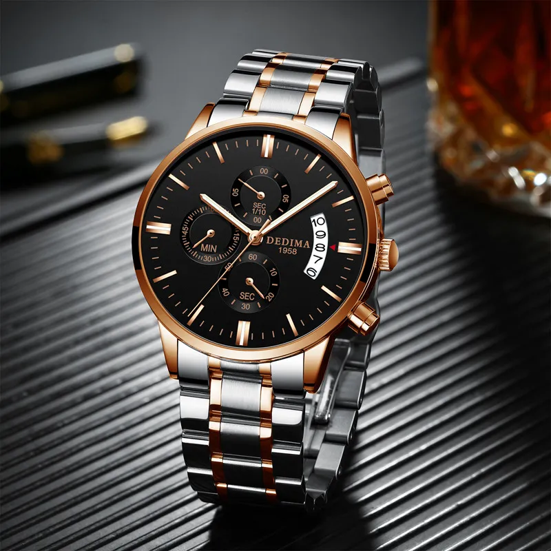 2022 Gold Watch Top Brand Lusury Men Watches Wodoodporny kwarcowa ręka na rękę Relogio Masculino Business Man Watch Prezent D7