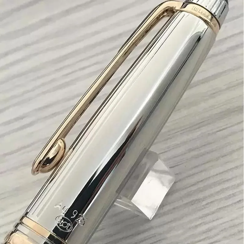Top Grade Classic 163 Ag925 Fountain Pen With 14K 4810 Nib Office Stationery Metal Silver Lines Carving Ballpoint Roller Ball Pens For Gift