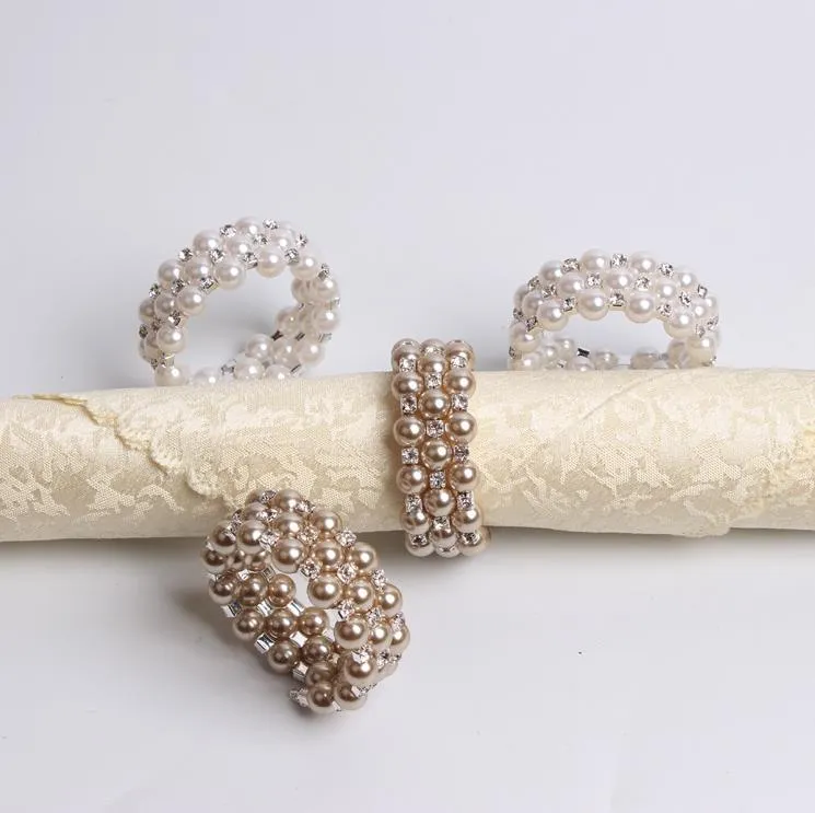 Wedding Pearl Napkin Rings Napkin Holders For Dinners Party Hotel Weddings Table Decoration Supplies Napkins Buckle SN4960