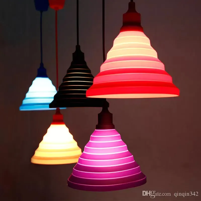 Lampade a sospensione moderne Moda Lampade semplici e colorate in silicone Design fai-da-te Paralume variabile Dodici colori Supporto E27