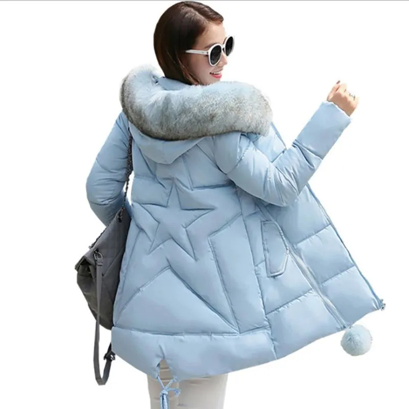 Women's Trench Coats Women's Down Jacket 2022 A-Line Winter Coat med stor päls krage för kvinnor i mellanlängd Fashion Maternity Parkaswomen '