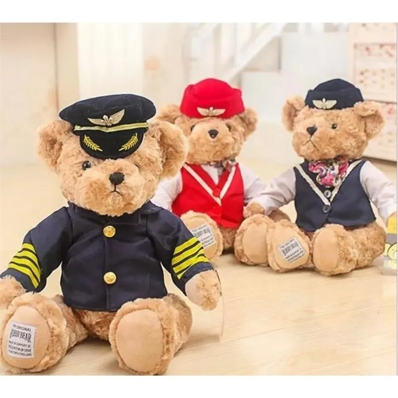 Leuke piloot pluche speelgoedkapitein beer stewardess beer voor verjaardagscadeau 25 cm LJ201126