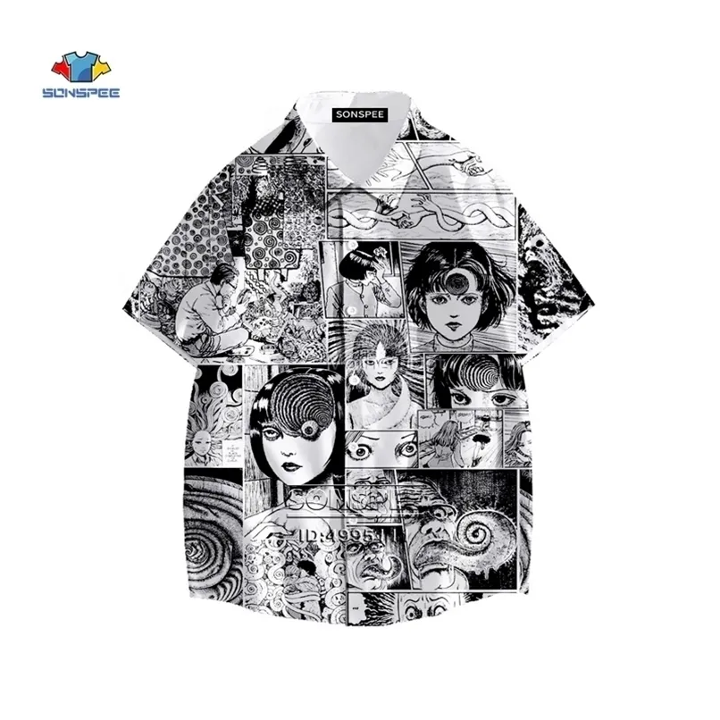 Japan Horror Manga Junji Ito Camicia 3D Stampata Tomie Girl Hawaiian Summer Casual Beach s Manica corta Top oversize 220322