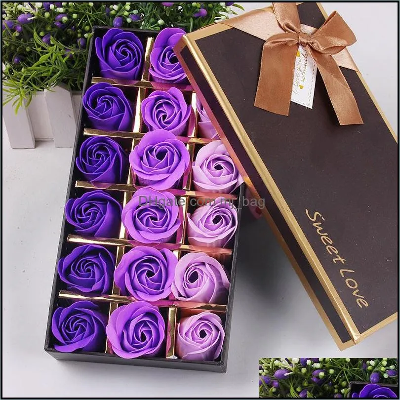 18pcs artificial rose floral bath soap rose flower petals with gift box for birthdays anniversary wedding valentines day wll163