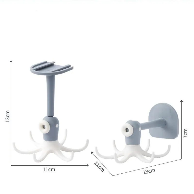 cartoon small octopus rotatable hook household kitchen six-claw strong punch-free wall-mounted non-marking sticky hook