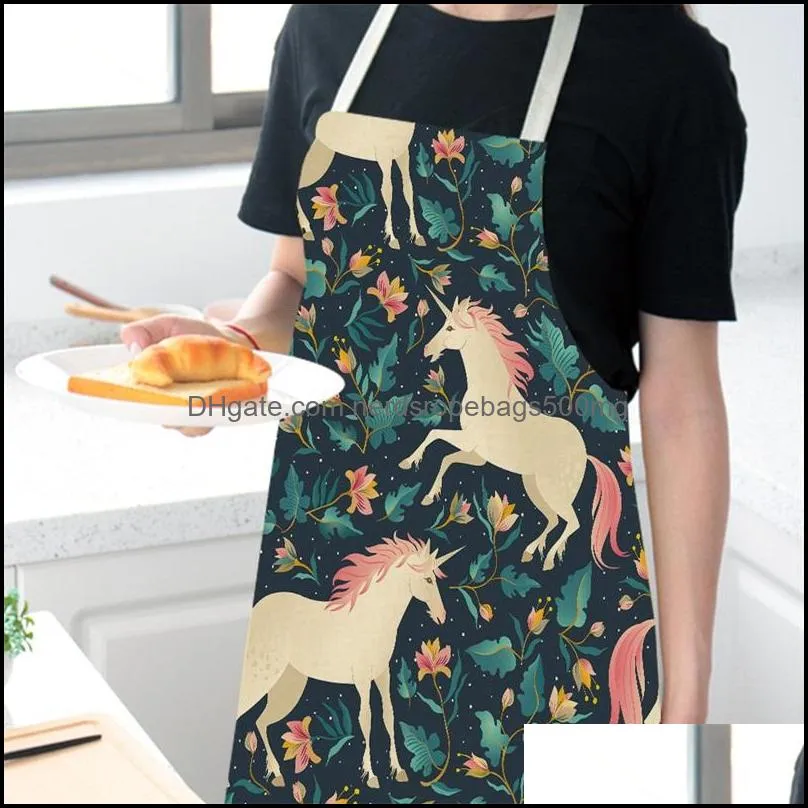 Female Sleeveless Cartoon Horse Apron Cotton And Hemp Pinafore Floral Prints Cooking Aprons For Home Kitchen Popular Creative