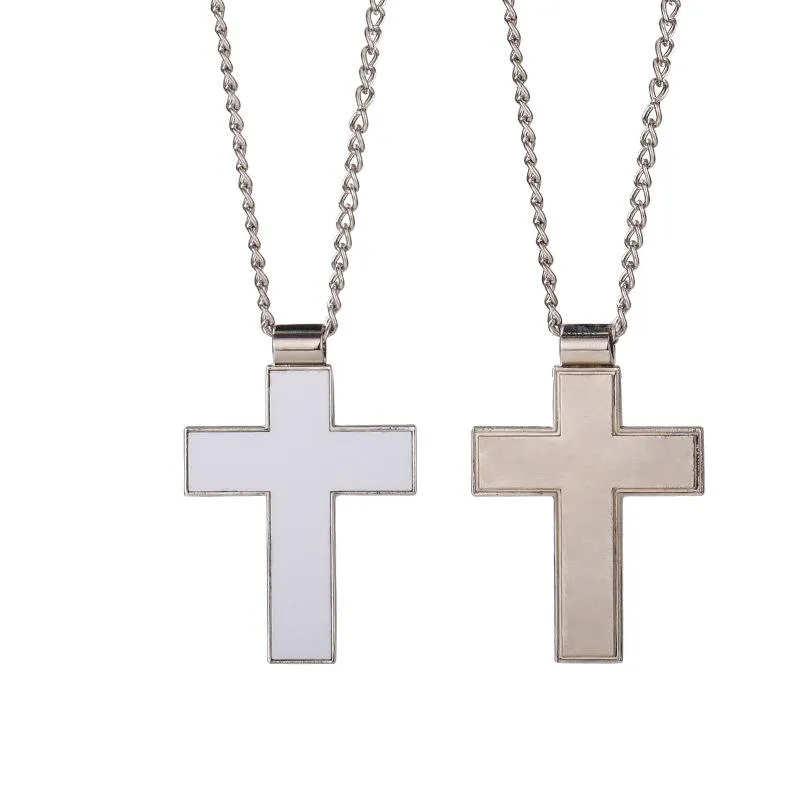 Sublimation Blank Cross Pendant Necklace Personalized Heat Transfer Metal Pendant Hip Hop Fashion Jewelry Accessories