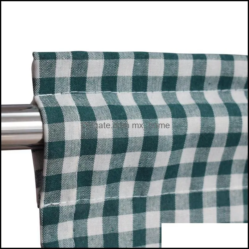 Curtain & Drapes Tulle Sheer Cotton Linen Grid Short Roman Window For Home Living Room Decoration Voile In The Kitchen Cafe Plaid