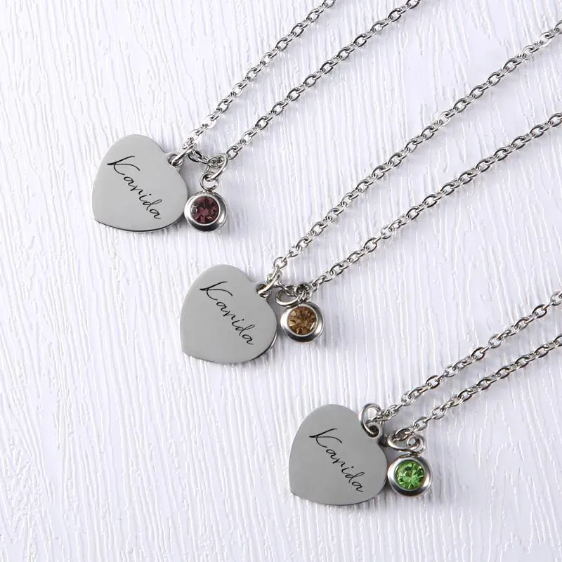 Pendant Necklaces Personalised Custom Name Necklace Heart-Shaped Birthstone Jewellery Gift For Her Mother's Day GiftPendant