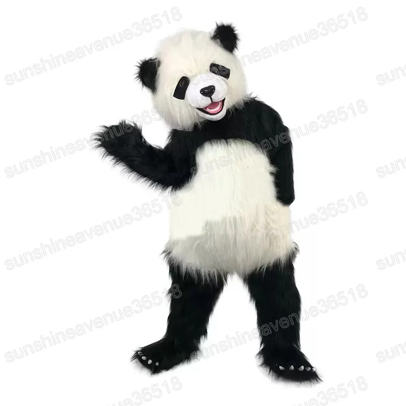 Halloween Long Hair Panda Mascot Costume Cartoon Theme Character Carnival Unisex vuxna storlek Jul födelsedagsfest fancy outfit