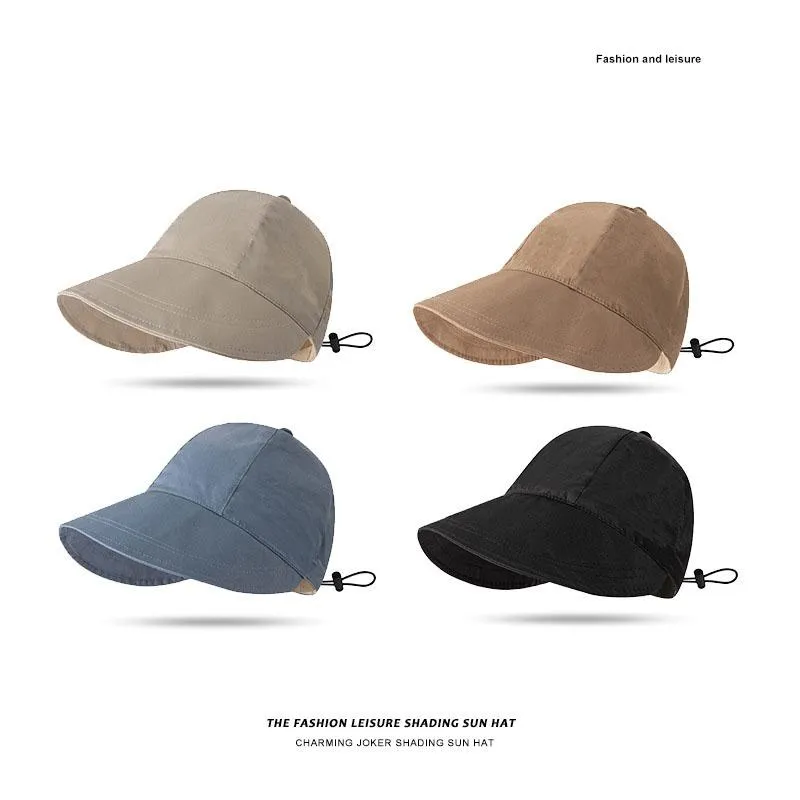Wide Brim Hats Solid Color Soft Cotton Women Bucket Hat Spring Summer Adjustable Outdoor Beach Sun Foldable Panama CapsWide
