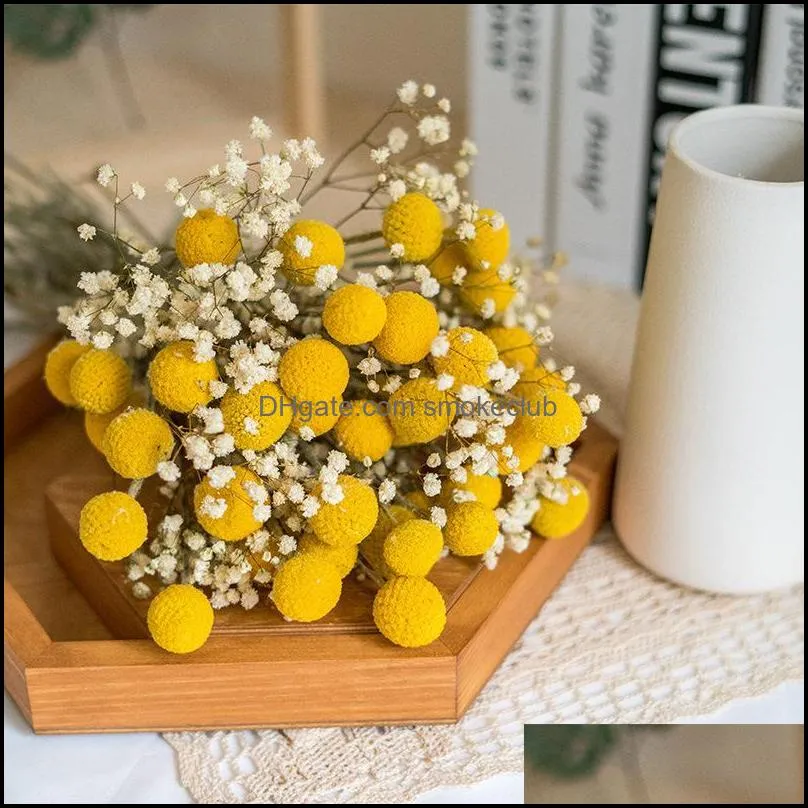 Decorative Flowers & Wreaths 20PCS Craspedia Billy Ball Natural Dried Bouqet Arrangement In Vase Preserved For Decoration Wedding Home