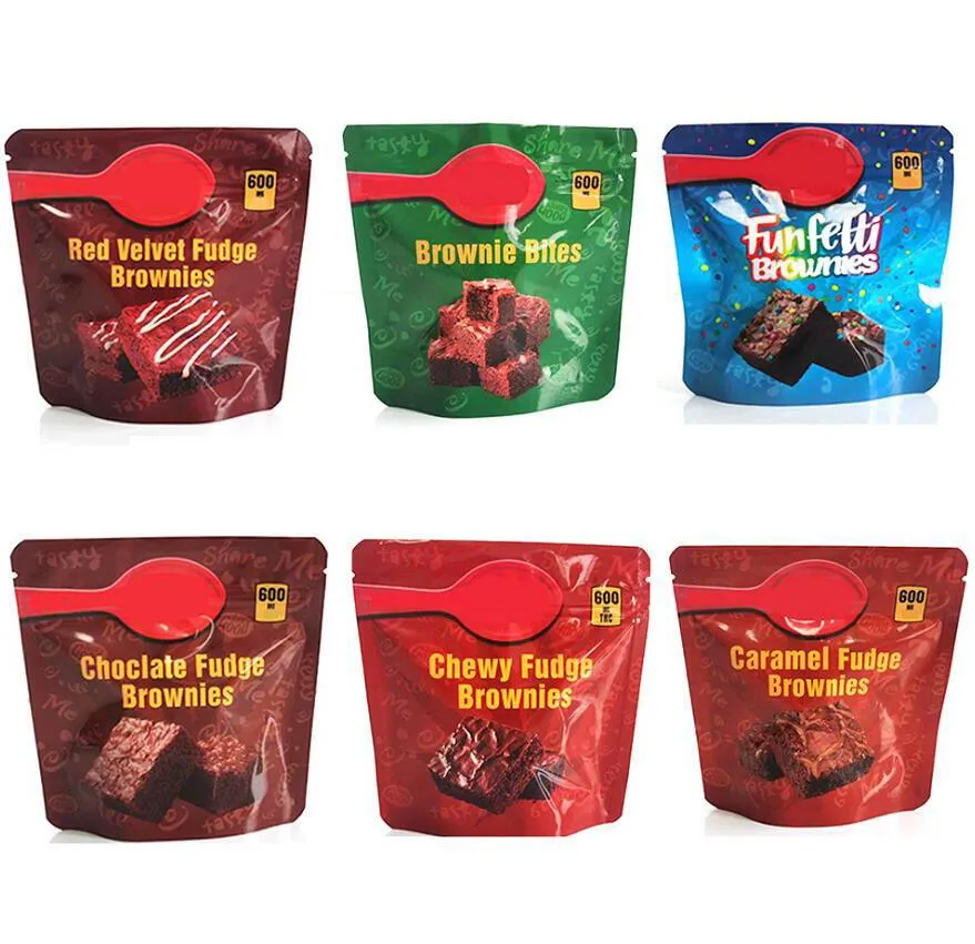 sac d'emballage en plastique 600mg chocolat moelleux fudge brownies sacs mylar emballage refermable en gros