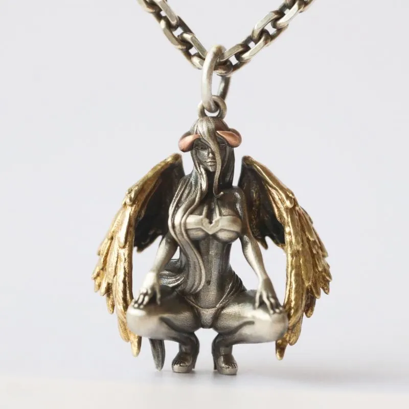 Naszyjniki wiszące retro diabel anioły naszyjnik dla mężczyzn osobowość osobowość kreatywna para biżuterii