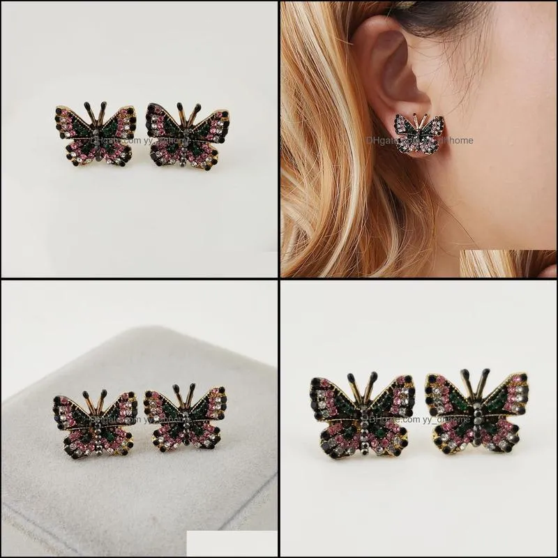 Creative Colorful Rhinestones Stud Earrings Sweet Wild Butterfly Earring Personality Ear Women Jewelry