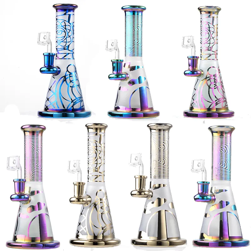 Wholesale PYREX Glass Bong Colorful Bongs Matte 14mm Female Joint Rainbow Smoking Pipe Frosting Straight Tube Dab Tool Water Pipes Oil Rigs With Banger