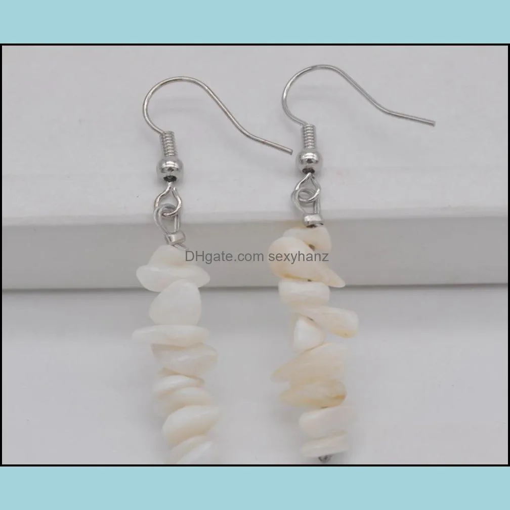 handmade white pearl shell beads gem stone earrings fashion jewelry