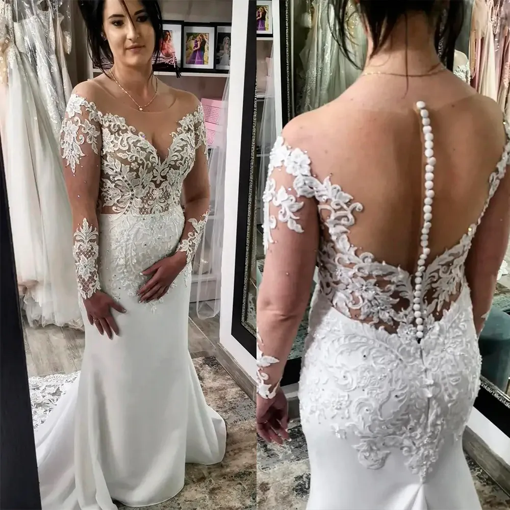Lace Sheer Jewel Full-length Mermaid Wedding Dress