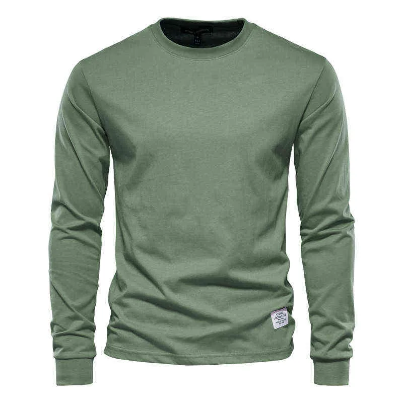 Camiseta de manga comprida Homens de cor sólida algodão casual o-pescoço masculino tshirts primavera outono de alta qualidade de camiseta básica masculino t220808