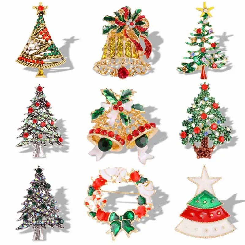 Kerstbroches Badges Pins voor vrouwen Rhinestone Xmas Tree Santa Claus krans broche mode sieraden kleding accessoires