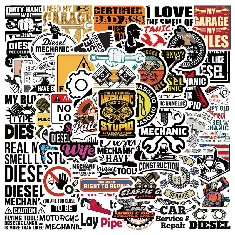 50Pcs/Lot Cartoon Diesel Mechanic Graffiti Sticker Laptop Motorcycle Fridge Skateboard Suitcase Waterproof Wholesale Stickers