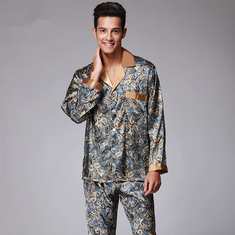 ملابس الرجال للرجال البيجاماس الرجال Paisley Pattern Sleepwear Slek Longsleev 220823