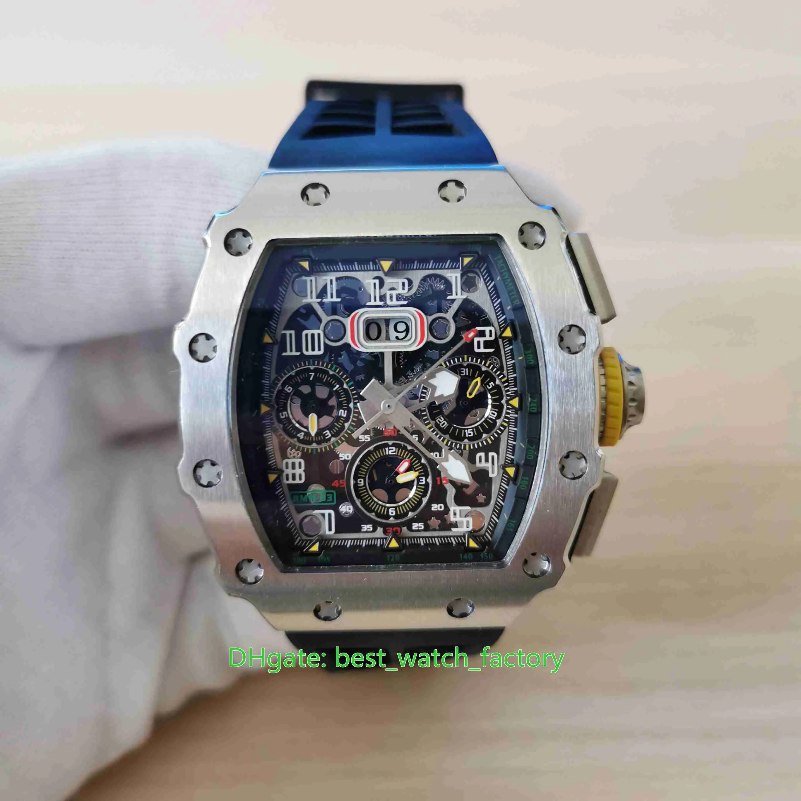 Venda quente Relógios de alta qualidade 44mm x 50mm RM11-03 RG-003 Skeleton Borracha de aço inoxidável de borracha transparente Mecânica automática dos homens relógio relógios de pulso