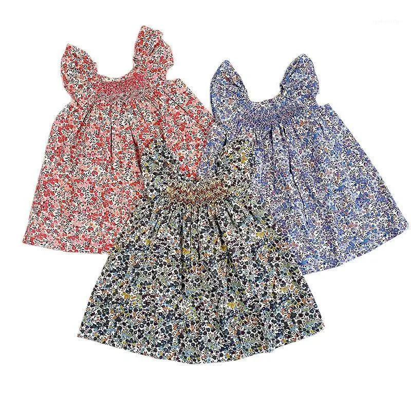 Girl's Dresses Girls 2022 Princess Ins Brand Linens Print Clothes European & America Kids Girl Baby