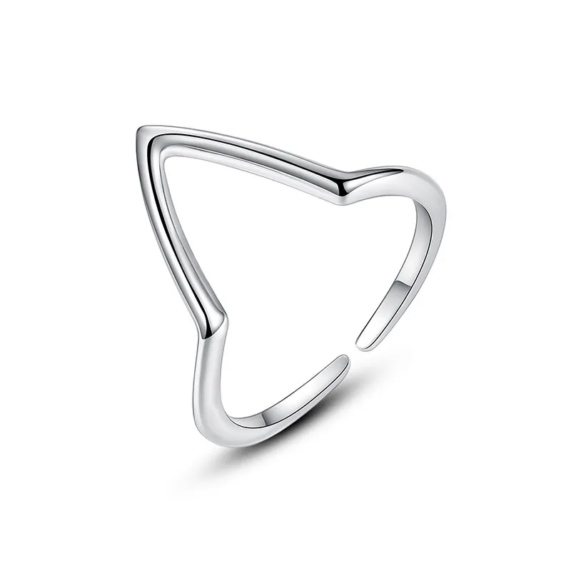 925 Silver Open Band ringen V-vormige letter overdreven persoonlijkheid mode eenvoudig