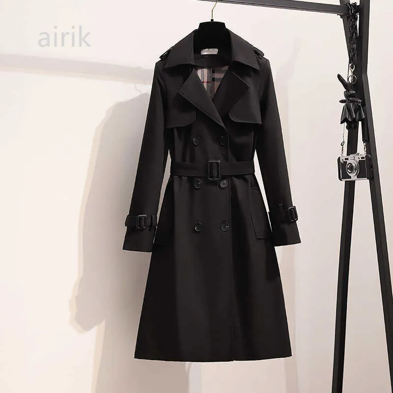 Women Trench Coats S-4XL New Spring England Style Women Windbreaker Loose Medium Long Elegant Belt Ladies Coat Female Casual Long Brand Designer Fashion Women Jacket