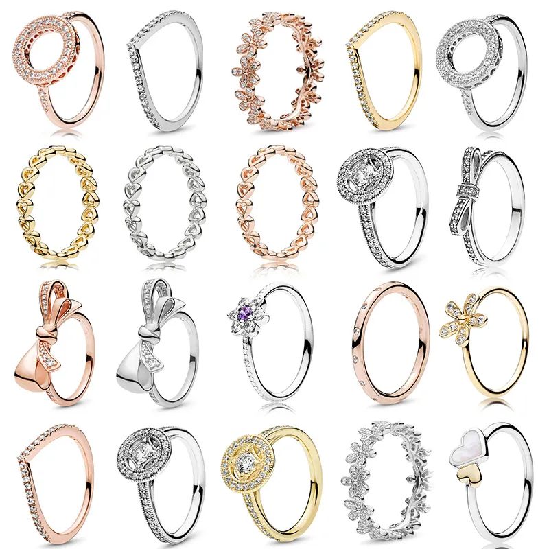 Bande Anneaux Nouveau Haute Qualité Populaire 925 Sterling Argent Pas Cher Rose Or Fit Mince Doigt Empilable Partie Ronde Femmes Original Pandora Bijoux Cadeaux