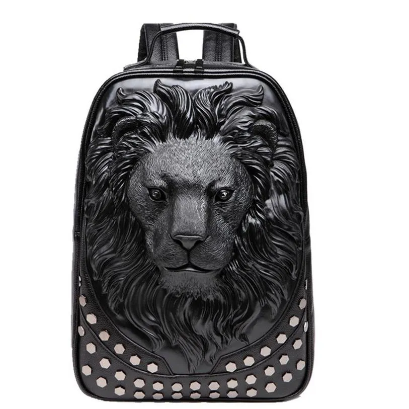 Shoulder Computer Bag Men School Bags Trend Personality Rivet Creative Lion Fashion Backpack257Q227Z